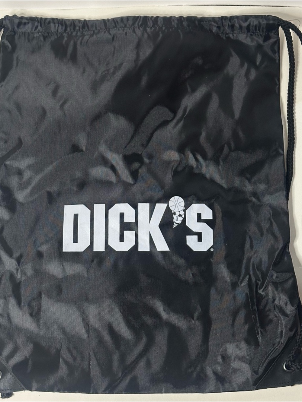 Dicks Sporting Goods Black Draw String Cinched Closure Bag Silver Logo NWOT
